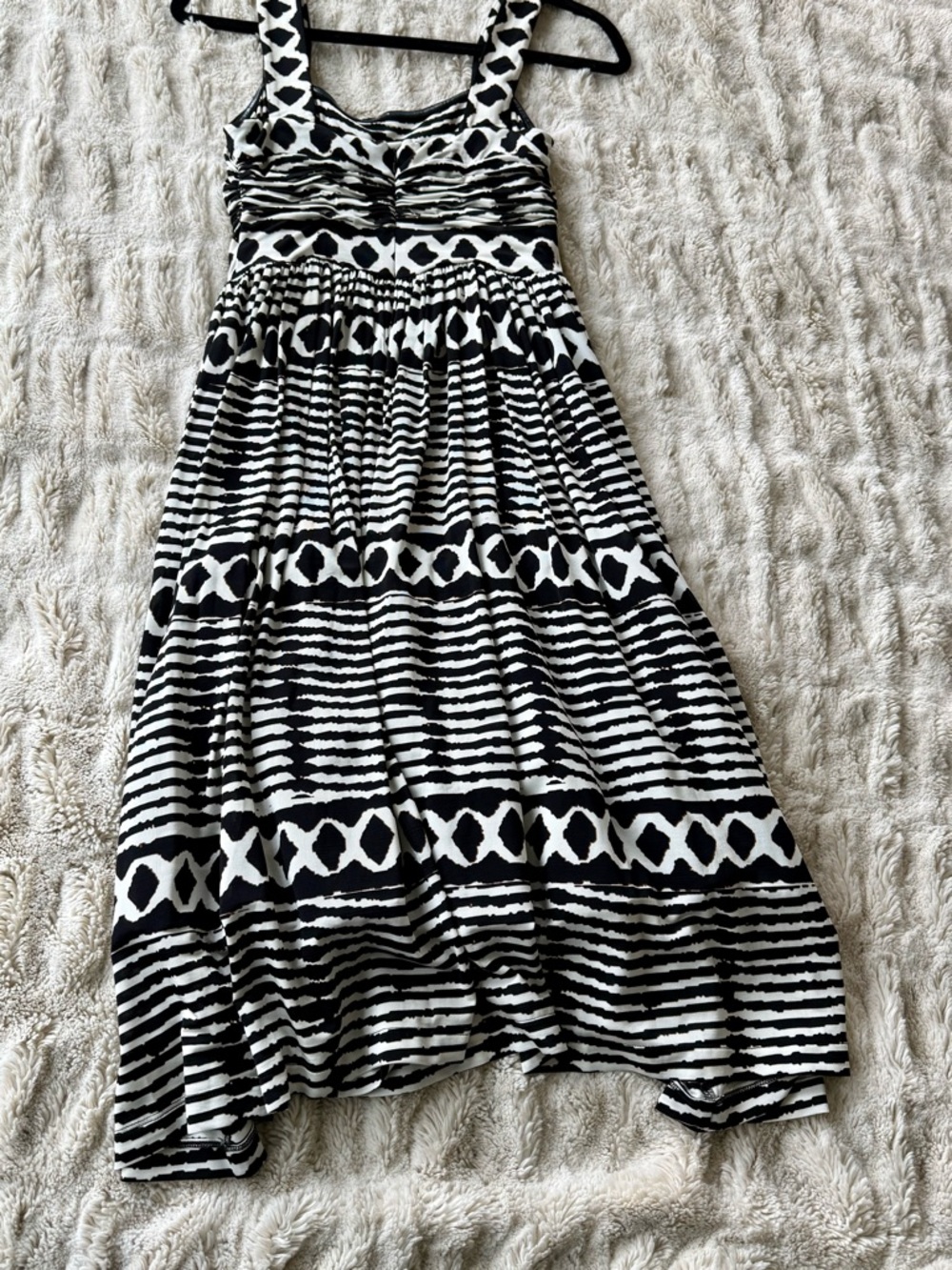Tracy Reese x Anthropologie Black & White Geometric Stripe Sleeveless Midi Dress